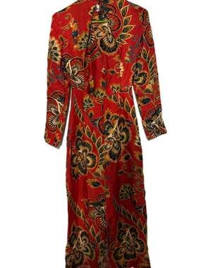 NWT FARM Rio Red Maxi Floral Cutout Back Viscose Long Sleeve Midi Dress